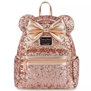 Disney LOUNGEFLY Backpack Minnie Mouse Sequined Rose Gold